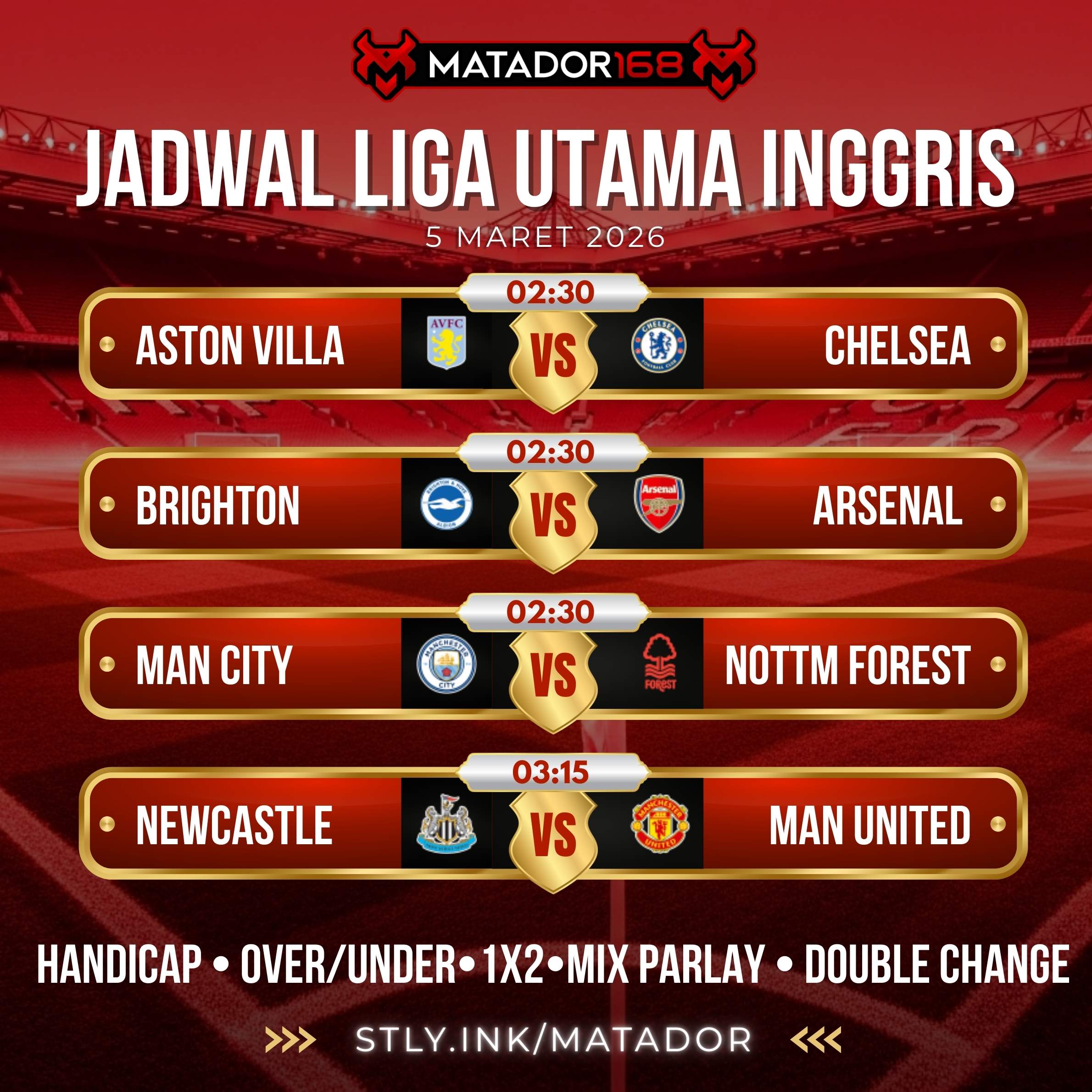 Jadwal Pertandingan Liga Inggris Tanggal 5 Maret 2026