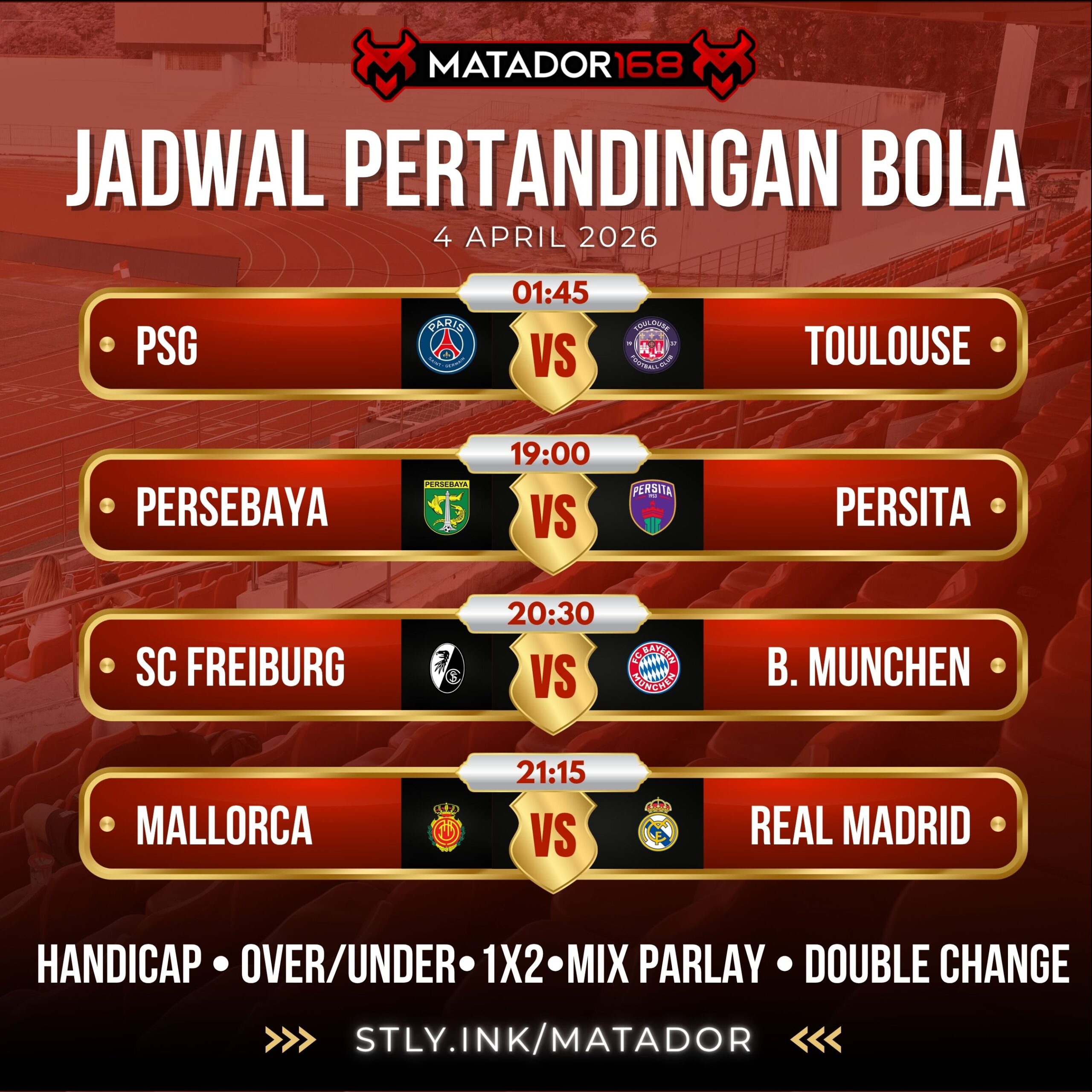 jadwal pertandingan bola 4 april 2026